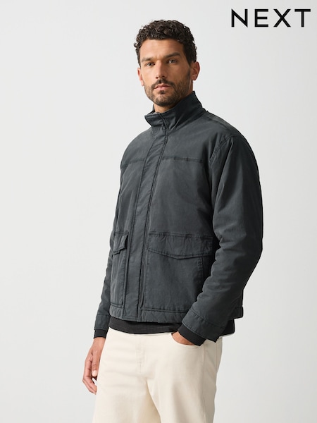 שחור - Regular Cotton Borg Lined Shacket