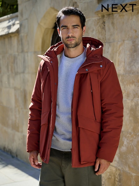 Orange - Regular Shower Resistant Borg Lined Parka Jacket