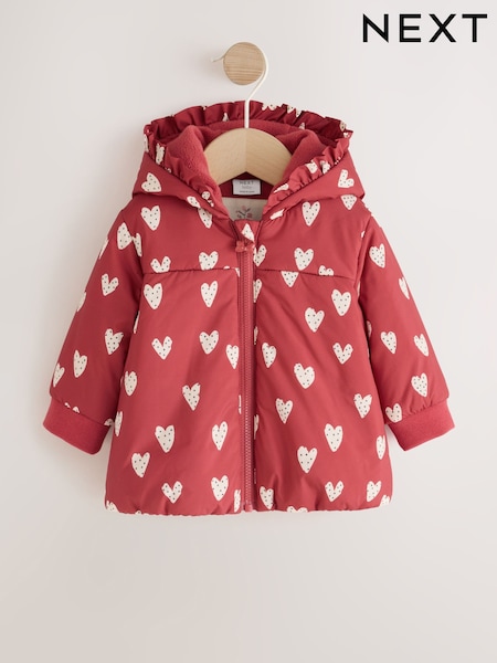 Cœur rouge et blanc imprimé - Veste matelassée à capuche pour bébé (0 mois à 2 ans)