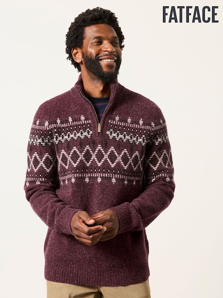 Burgundy Red - Regular Fatface Half Neck Knitted Jumper