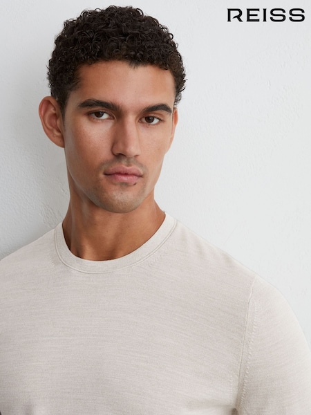 Stone Mouline - Regular Reiss Wessex Merino Wool Crew-neck Jumper