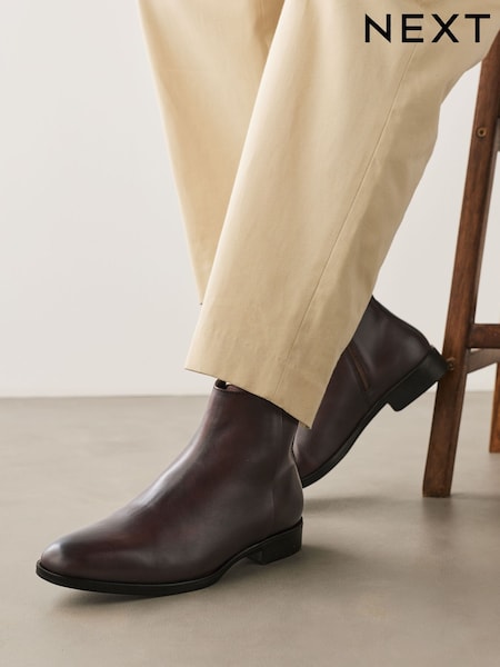 Brown - Regular Leather Zip Boots