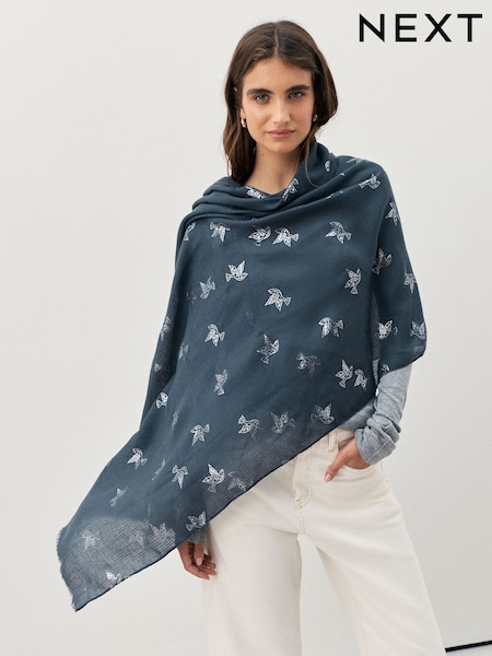 Grey Foil Dove Print - Lightweight Scarf
