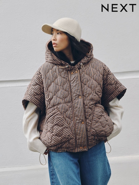 Brown checkered printed - Malaking Quilted Hooded Gilet