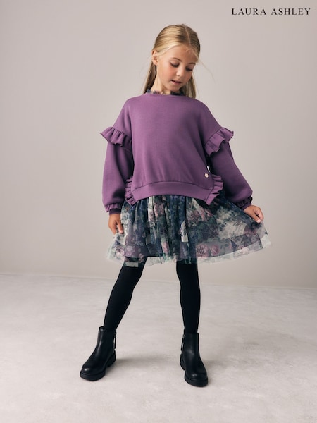 Lila - Laura Ashley Sweat-Kleid im Lagenlook