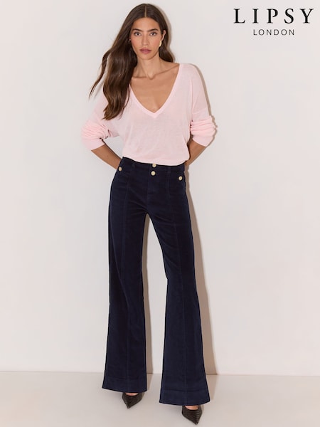 Navy Cord - Lipsy High Waist Relaxed Flare Jeans