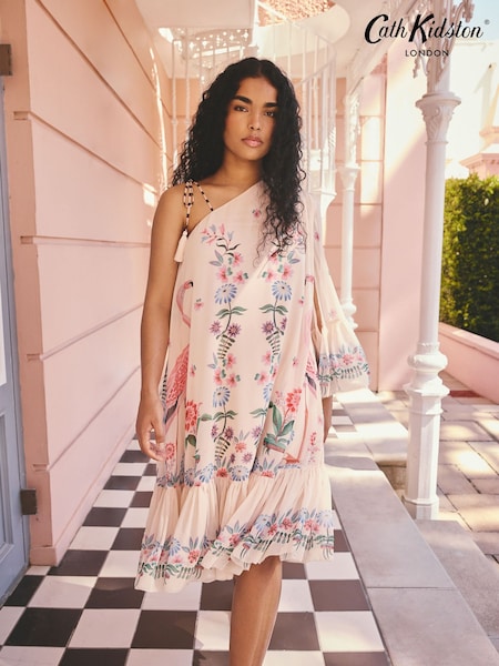 Ecru - Cath Kidston One Shoulder Flamingo Dress