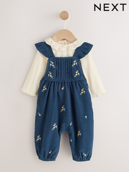 Navy Floral - Cord Baby Dungarees And Bodysuit Set 2 Piece (0mths-2yrs)