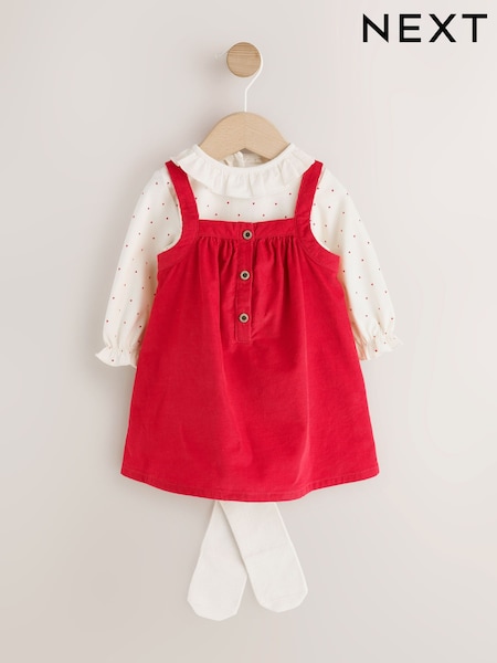 Red Cord - Baby Pinafore Long Sleeve Bodysuit And Tights 3 Piece Set (0mths-2yrs)