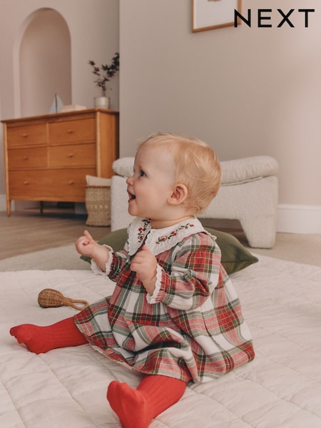 Ecru and Red Checked - Dress And Tights Baby 2 Piece Set (0mths-2yrs)