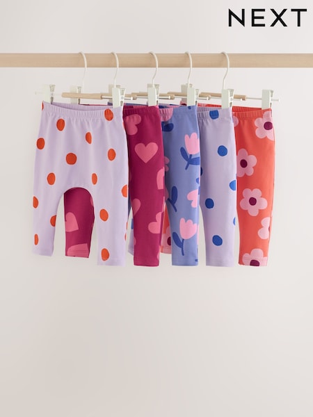 Lilac Purple Flower - Baby Leggings 5 Pack (0mths-2yrs)