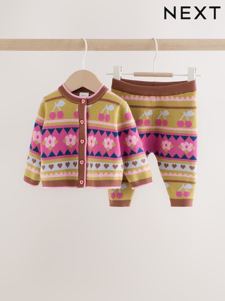 Green Fairisle - Knitted Cardigan And Leggings Baby Set 2 Piece (0mths-2yrs)
