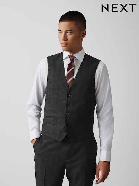 炭灰色 - Regular Slim Fit Check Suit Waistcoat
