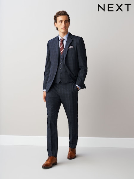marine - Regular Slim Fit Check Suit Trousers