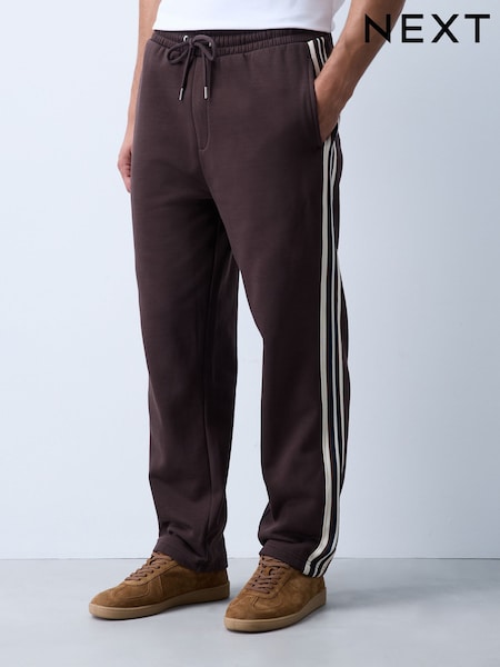 Chocolate Brown - Regular Straight Fit Side Stripe Joggers