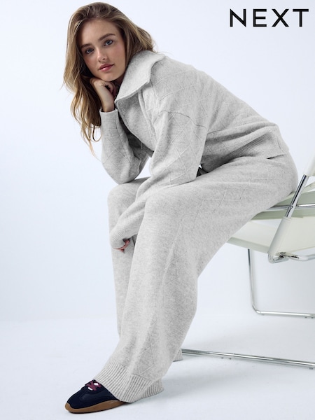 Grå - Knitted Wide Leg Joggers