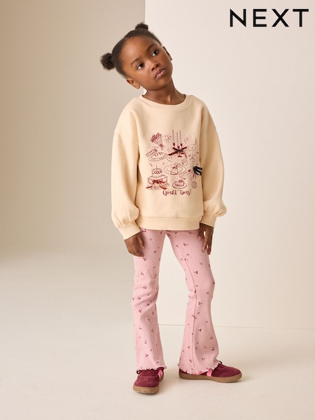 Ecru/Pink Graphic - Sweatshirt And Flare Leggings Set (3-16yrs)