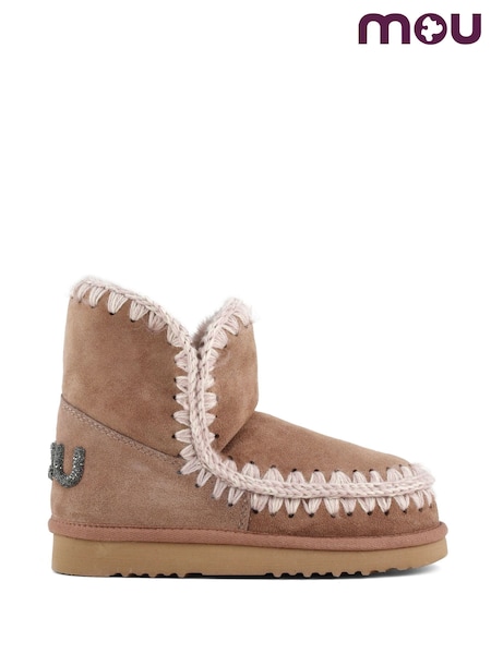 Brown - Mou Eskimo 18 Sheepskin Lined Suede Glitter Logo Boots