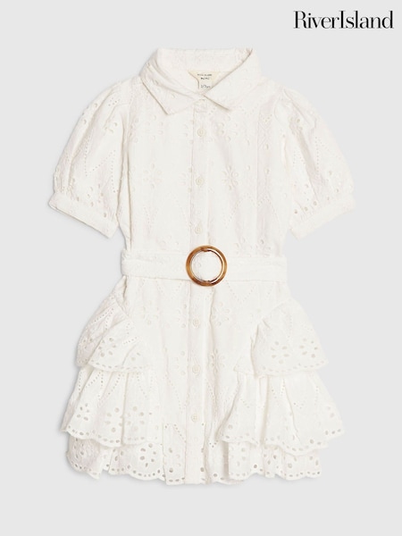 White - River Island Broderie Belted Rara Dress