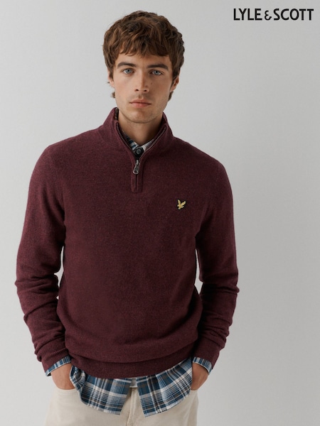 Red - Regular Lyle & Scott Lambswool Blend Quarter Zip Jumper