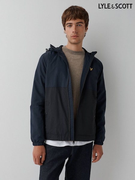 Blau - Regular Lyle & Scott Colour Block Zip Through Hooded Jacket