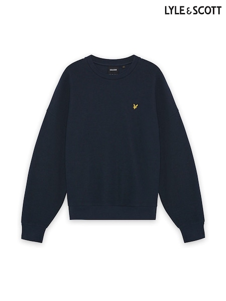 Blue - Regular Lyle & Scott Geo Rib Crewneck Sweatshirt