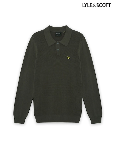Grün - Regular Lyle & Scott Waffle Front Knitted Polo Shirt