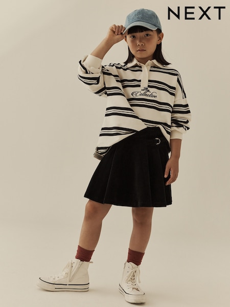 Black - Pleated Jersey Cord Skirt (3-16yrs)