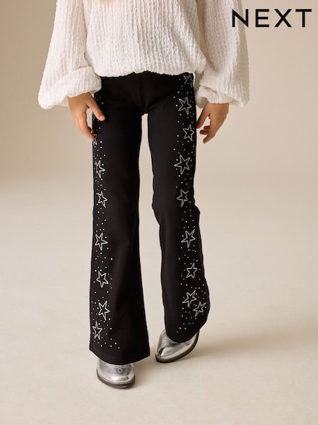 Black/Silver Star Stud - Flare Leggings (3-16yrs)
