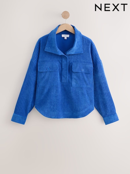 Cobalt Blue - Soft Corduroy Funnel Overhead Shacket