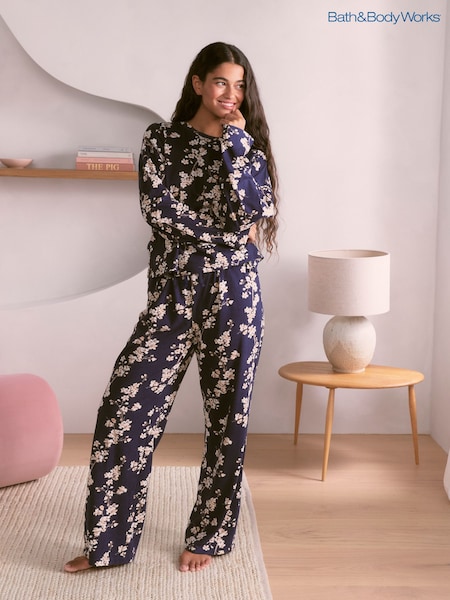 Navy Cherry Blossom - Bath & Body Works Printed Floral Pyjamas Set