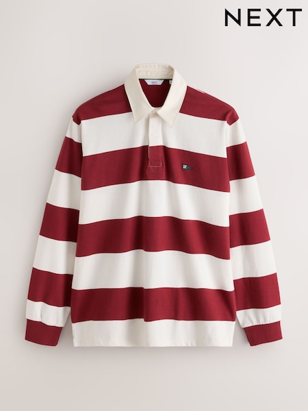 Red/White - Regular Horizontal Stripe Rugby Shirt