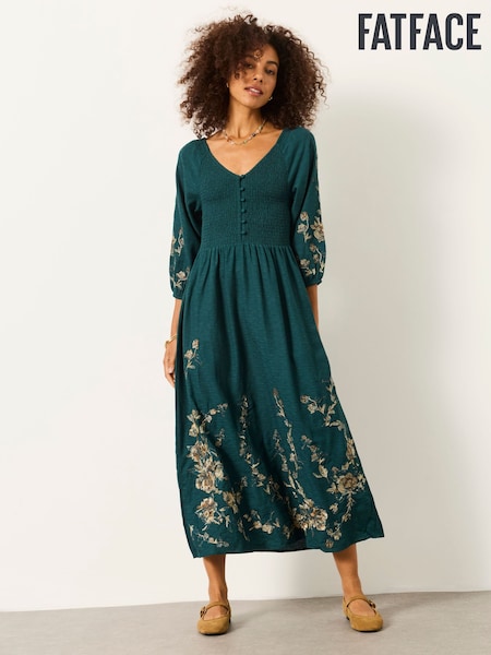 Bleu de sarcelle - Fatface Adele Metallic Embroidered Midi Dress