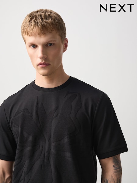 Black Floral - Slim Fit Smart Textured T-shirt