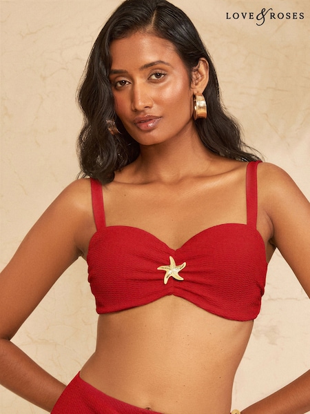 Red Starfish Trim - Love & Roses Moulded Cup Bikini Top
