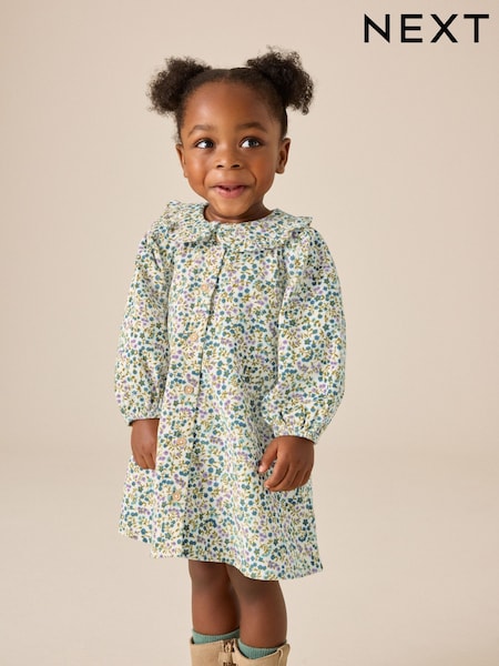 Көк Дитси гүлі - Cord 3d Bow Collar Dress (3mths-8yrs)