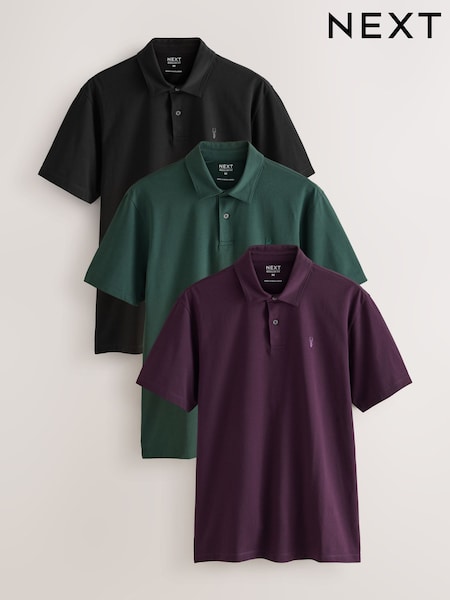 Black/Green/Purple - Plain Motionflex Short Sleeve Jersey Polo Shirts 3 Pack