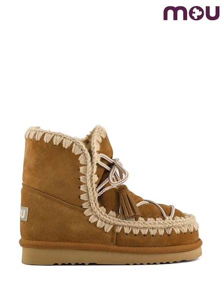 Brown - Mou Eskimo 18 Sheepskin Lined Scoubidou Lace Detail Boots
