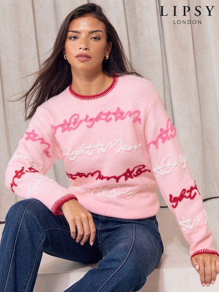 Pink - Lipsy Matching Family Script Christmas Jumper