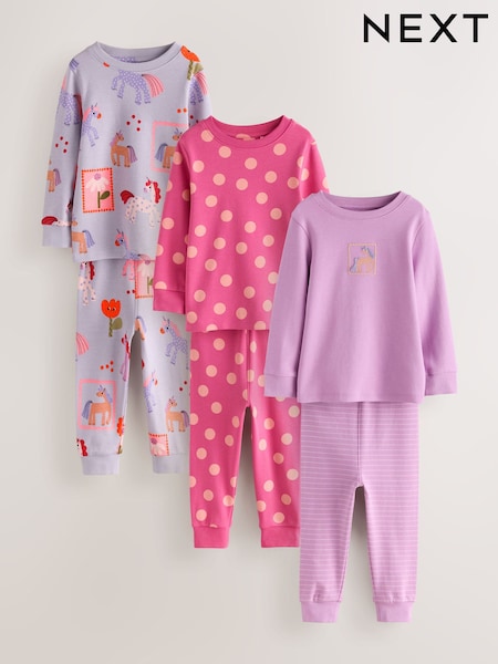 Lilac Purple Unicorn - Snuggle Pyjamas 3 Pack (9mths-12yrs)