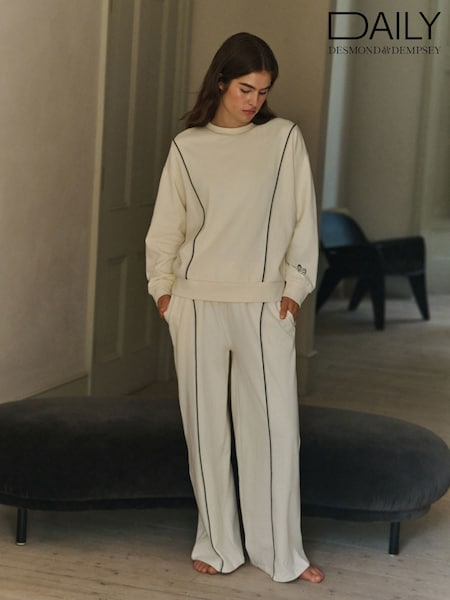 Cream - Daily By Desmond & Dempsey Cream Caballo Embroidered Joggers
