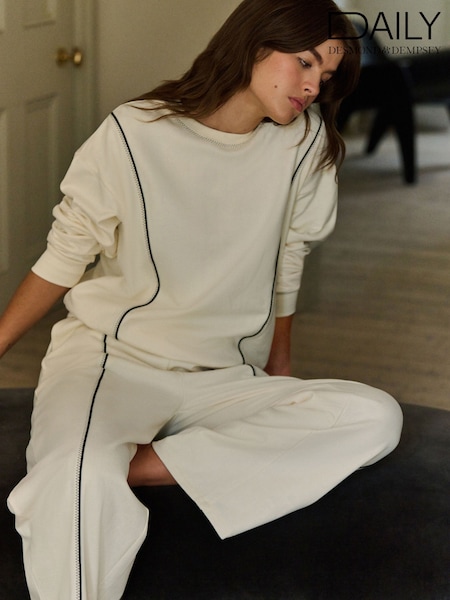 Cream - Daily By Desmond & Dempsey Cream Caballo Embroidered Sweat Top