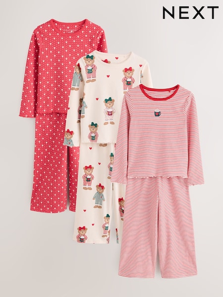 Rouge motif ours - Lot de 3 pyjamas longs larges (3-16ans)