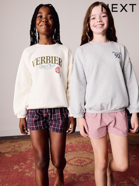 Grigio/écru - Sweatshirt With Woven Shorts Pyjamas 2 Pack (4-15yrs)