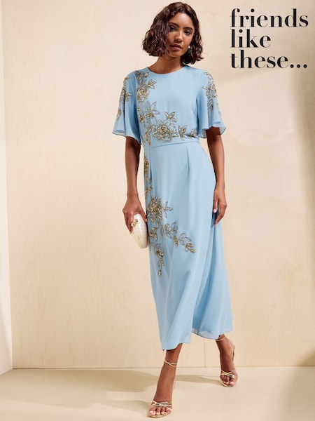 Light Blue - Friends Like These Embellished Detail Short Sleeve Midi Dress