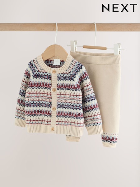 Fairisle neutre - Knitted Cardigan And Legging Baby Set (0mths-2yrs)