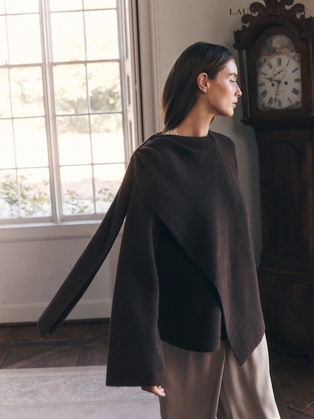 Коричнево-шоколадный - Платье-кардиган-шарф Laura Ashley шерстяное