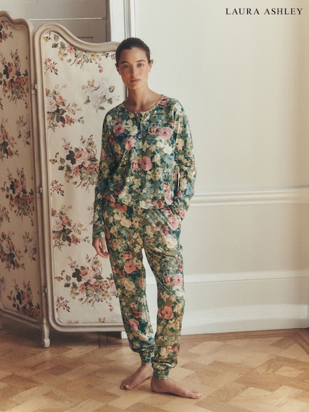 Pink/Green Lichendale - Laura Ashley Jersey Twosie Pyjamas