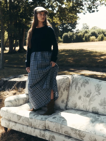 Navy Check - Laura Ashley Knitted 2-in-1 Tie Neck Maxi Dress
