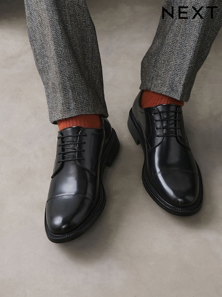Black - Regular Toecap Leather Shoes